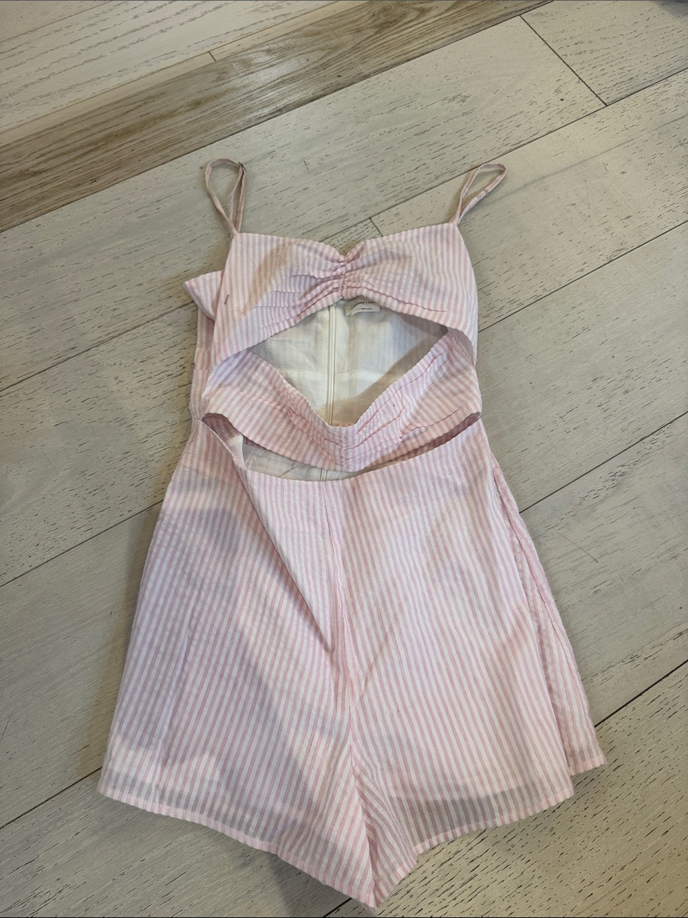Lovers + Friends Pink Striped Cutout Romper